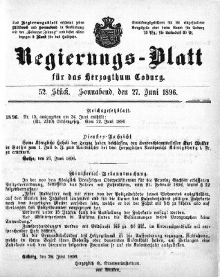 Regierungs-Blatt für das Herzogtum Coburg (Coburger Regierungs-Blatt) Samstag 27. Juni 1896