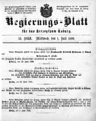 Regierungs-Blatt für das Herzogtum Coburg (Coburger Regierungs-Blatt) Mittwoch 1. Juli 1896