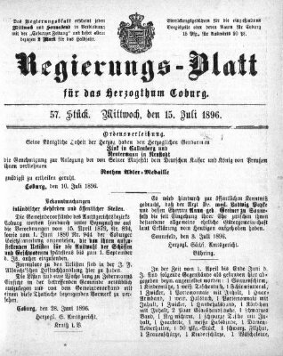 Regierungs-Blatt für das Herzogtum Coburg (Coburger Regierungs-Blatt) Mittwoch 15. Juli 1896