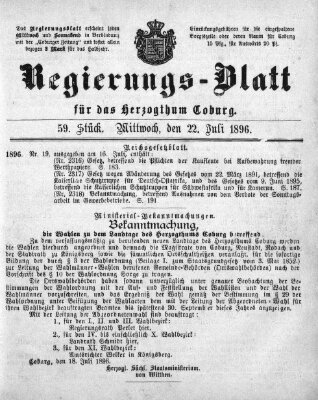 Regierungs-Blatt für das Herzogtum Coburg (Coburger Regierungs-Blatt) Mittwoch 22. Juli 1896