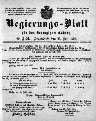 Regierungs-Blatt für das Herzogtum Coburg (Coburger Regierungs-Blatt) Samstag 25. Juli 1896