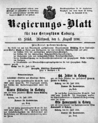 Regierungs-Blatt für das Herzogtum Coburg (Coburger Regierungs-Blatt) Mittwoch 5. August 1896