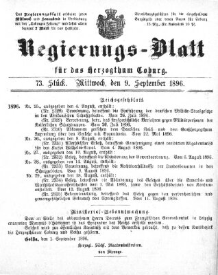 Regierungs-Blatt für das Herzogtum Coburg (Coburger Regierungs-Blatt) Mittwoch 9. September 1896