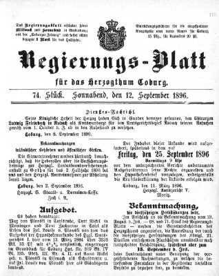 Regierungs-Blatt für das Herzogtum Coburg (Coburger Regierungs-Blatt) Samstag 12. September 1896