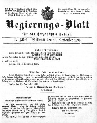 Regierungs-Blatt für das Herzogtum Coburg (Coburger Regierungs-Blatt) Mittwoch 16. September 1896