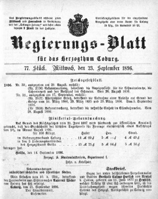 Regierungs-Blatt für das Herzogtum Coburg (Coburger Regierungs-Blatt) Mittwoch 23. September 1896