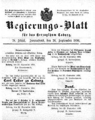 Regierungs-Blatt für das Herzogtum Coburg (Coburger Regierungs-Blatt) Samstag 26. September 1896