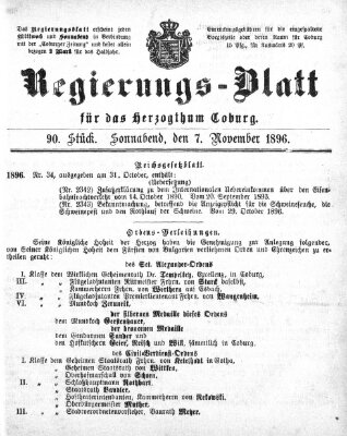 Regierungs-Blatt für das Herzogtum Coburg (Coburger Regierungs-Blatt) Samstag 7. November 1896