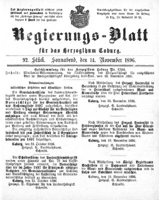 Regierungs-Blatt für das Herzogtum Coburg (Coburger Regierungs-Blatt) Samstag 14. November 1896