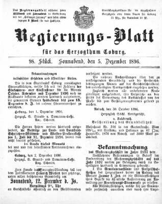 Regierungs-Blatt für das Herzogtum Coburg (Coburger Regierungs-Blatt) Samstag 5. Dezember 1896