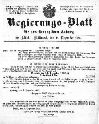 Regierungs-Blatt für das Herzogtum Coburg (Coburger Regierungs-Blatt) Mittwoch 9. Dezember 1896