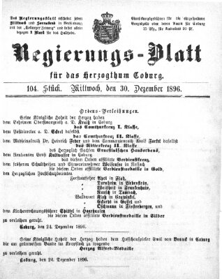 Regierungs-Blatt für das Herzogtum Coburg (Coburger Regierungs-Blatt) Mittwoch 30. Dezember 1896