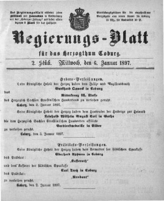 Regierungs-Blatt für das Herzogtum Coburg (Coburger Regierungs-Blatt) Mittwoch 6. Januar 1897