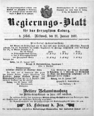 Regierungs-Blatt für das Herzogtum Coburg (Coburger Regierungs-Blatt) Mittwoch 27. Januar 1897