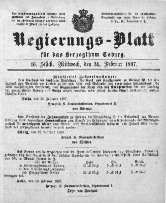 Regierungs-Blatt für das Herzogtum Coburg (Coburger Regierungs-Blatt) Mittwoch 24. Februar 1897