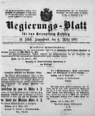 Regierungs-Blatt für das Herzogtum Coburg (Coburger Regierungs-Blatt) Samstag 6. März 1897