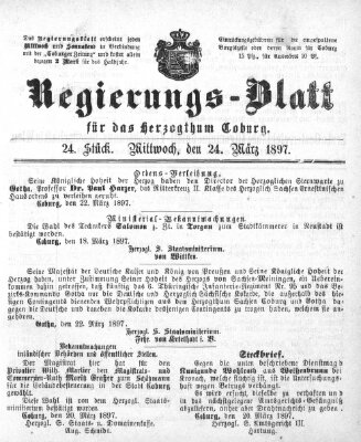 Regierungs-Blatt für das Herzogtum Coburg (Coburger Regierungs-Blatt) Mittwoch 24. März 1897