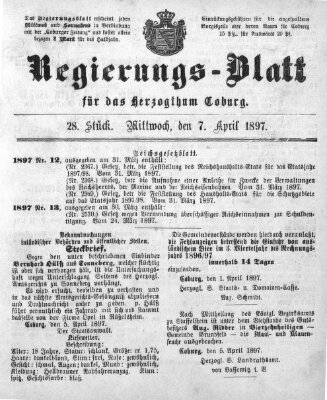 Regierungs-Blatt für das Herzogtum Coburg (Coburger Regierungs-Blatt) Mittwoch 7. April 1897