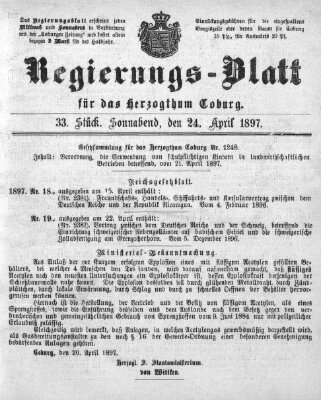 Regierungs-Blatt für das Herzogtum Coburg (Coburger Regierungs-Blatt) Samstag 24. April 1897