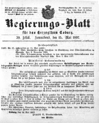 Regierungs-Blatt für das Herzogtum Coburg (Coburger Regierungs-Blatt) Samstag 15. Mai 1897