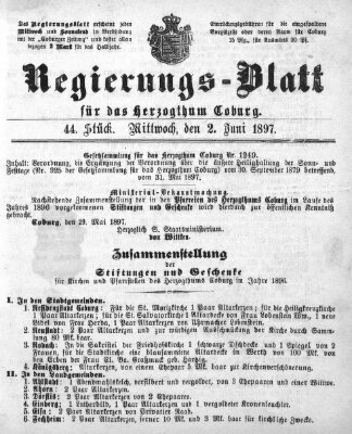 Regierungs-Blatt für das Herzogtum Coburg (Coburger Regierungs-Blatt) Mittwoch 2. Juni 1897