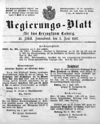 Regierungs-Blatt für das Herzogtum Coburg (Coburger Regierungs-Blatt) Samstag 5. Juni 1897