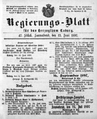 Regierungs-Blatt für das Herzogtum Coburg (Coburger Regierungs-Blatt) Samstag 12. Juni 1897