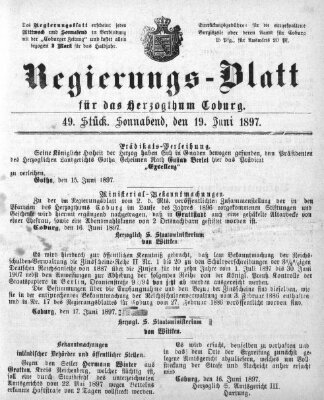 Regierungs-Blatt für das Herzogtum Coburg (Coburger Regierungs-Blatt) Samstag 19. Juni 1897