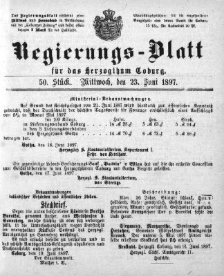 Regierungs-Blatt für das Herzogtum Coburg (Coburger Regierungs-Blatt) Mittwoch 23. Juni 1897