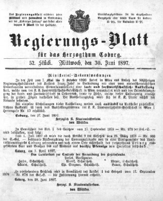 Regierungs-Blatt für das Herzogtum Coburg (Coburger Regierungs-Blatt) Mittwoch 30. Juni 1897