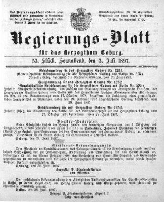 Regierungs-Blatt für das Herzogtum Coburg (Coburger Regierungs-Blatt) Samstag 3. Juli 1897