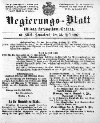 Regierungs-Blatt für das Herzogtum Coburg (Coburger Regierungs-Blatt) Samstag 31. Juli 1897