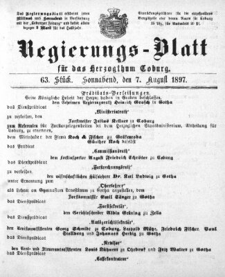 Regierungs-Blatt für das Herzogtum Coburg (Coburger Regierungs-Blatt) Samstag 7. August 1897