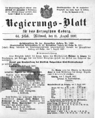 Regierungs-Blatt für das Herzogtum Coburg (Coburger Regierungs-Blatt) Mittwoch 11. August 1897