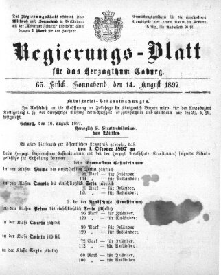 Regierungs-Blatt für das Herzogtum Coburg (Coburger Regierungs-Blatt) Samstag 14. August 1897