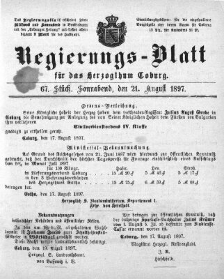 Regierungs-Blatt für das Herzogtum Coburg (Coburger Regierungs-Blatt) Samstag 21. August 1897