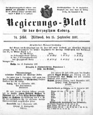 Regierungs-Blatt für das Herzogtum Coburg (Coburger Regierungs-Blatt) Mittwoch 15. September 1897