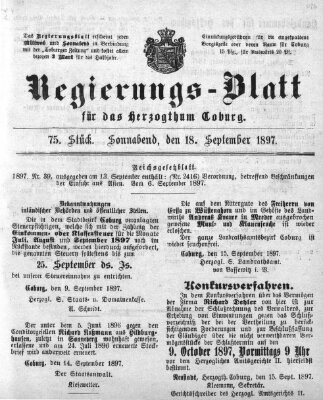 Regierungs-Blatt für das Herzogtum Coburg (Coburger Regierungs-Blatt) Samstag 18. September 1897