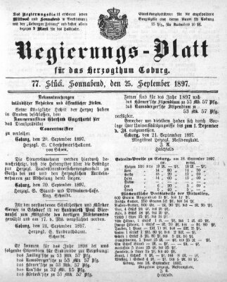 Regierungs-Blatt für das Herzogtum Coburg (Coburger Regierungs-Blatt) Samstag 25. September 1897