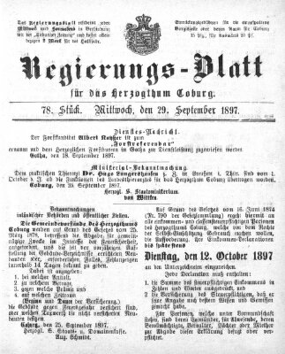 Regierungs-Blatt für das Herzogtum Coburg (Coburger Regierungs-Blatt) Mittwoch 29. September 1897