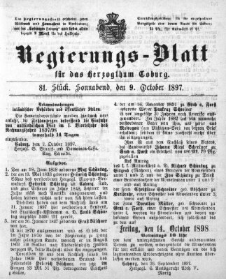 Regierungs-Blatt für das Herzogtum Coburg (Coburger Regierungs-Blatt) Samstag 9. Oktober 1897