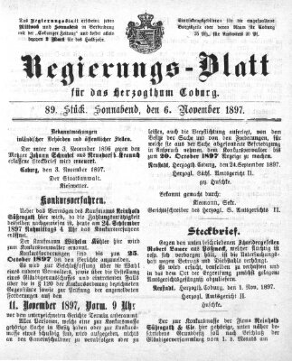 Regierungs-Blatt für das Herzogtum Coburg (Coburger Regierungs-Blatt) Samstag 6. November 1897