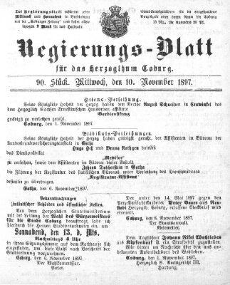 Regierungs-Blatt für das Herzogtum Coburg (Coburger Regierungs-Blatt) Mittwoch 10. November 1897