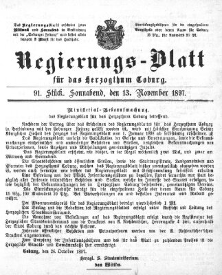 Regierungs-Blatt für das Herzogtum Coburg (Coburger Regierungs-Blatt) Samstag 13. November 1897