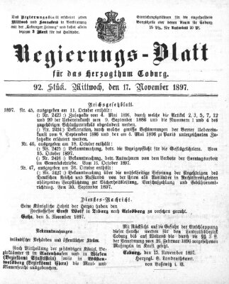 Regierungs-Blatt für das Herzogtum Coburg (Coburger Regierungs-Blatt) Mittwoch 17. November 1897