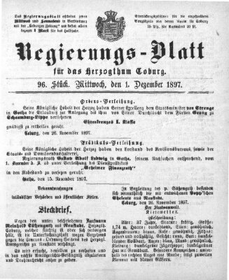 Regierungs-Blatt für das Herzogtum Coburg (Coburger Regierungs-Blatt) Mittwoch 1. Dezember 1897