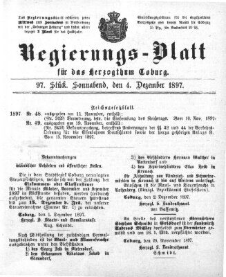 Regierungs-Blatt für das Herzogtum Coburg (Coburger Regierungs-Blatt) Samstag 4. Dezember 1897