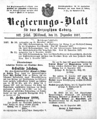 Regierungs-Blatt für das Herzogtum Coburg (Coburger Regierungs-Blatt) Mittwoch 22. Dezember 1897