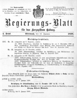 Regierungs-Blatt für das Herzogtum Coburg (Coburger Regierungs-Blatt) Mittwoch 12. Januar 1898