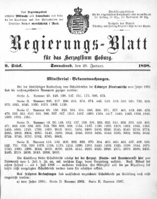 Regierungs-Blatt für das Herzogtum Coburg (Coburger Regierungs-Blatt) Samstag 29. Januar 1898